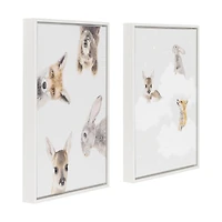 DesignOvation Peekaboo and Clouds 2 Pack 12"x16"Framed Canvas Art Print by July Art Prints, 16in H x 12in W x 1.38in D