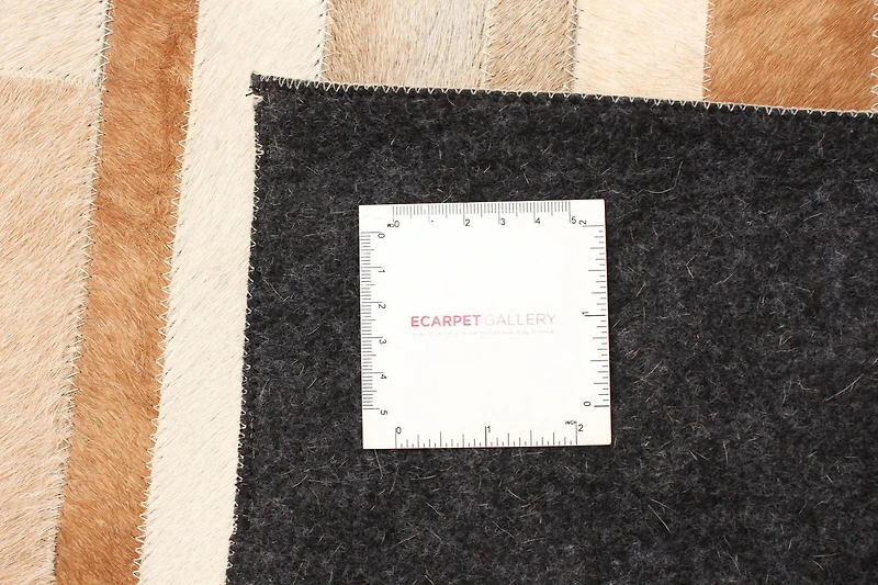 ECARPETGALLERY Tapis Fait à la Main pour Salon, Salle à Manger et Chambre à Coucher Contemporain Collection Patchwork en cuir 7'11" x 9'11" en Ivoire