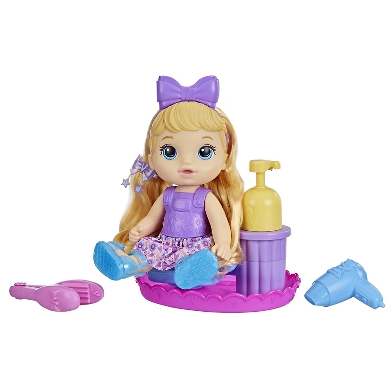 Baby Alive Sudsy Styling, poupée de 30 cm, dès 3 ans, accessoires de salon de coiffure pour poupée, liquide à bulles, cheveux blonds À partir de 3 ans
