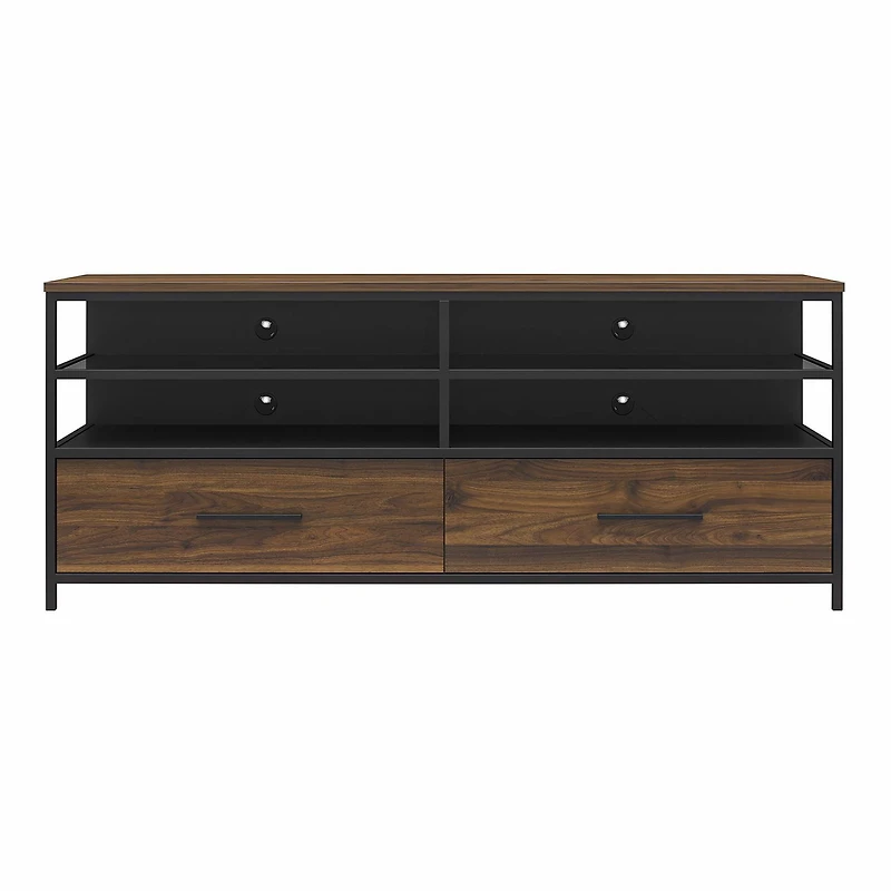 Meuble télé Structure d’Ameriwood Home pour téléviseur jusqu’à 60 po, placage en chêne sterling, métal et verre noirs