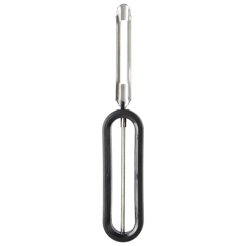 MAINSTAYS™ Peeler with Handler, Stainless Steel Swivel Blades, End of Blade Removes Blemishes, Soft & Flexible Non-Slip Handle, Sturdy, Blade Sharpened on Both Side, For Left or Right-Handed Use, Peeler (Stainless steel blade)