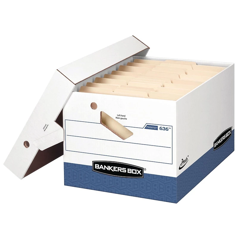 Bankers Box® Presto™ boîte de rangement - Lettre/Légal - Blanc/Bleu - 6 paquet - À charge lourde