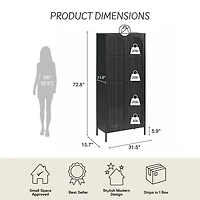 Mr. Kate Luna Tall 2-Door Accent Cabinet with Fluted Glass, Black