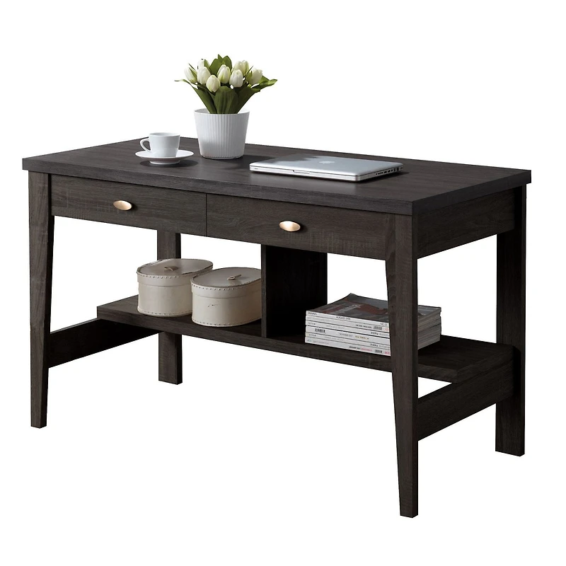 CorLiving Folio Dark Brown Engineered Wood Two Drawer Adult Desk with Lower Storage Shelf