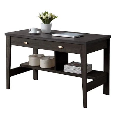 CorLiving Folio Dark Brown Engineered Wood Two Drawer Adult Desk with Lower Storage Shelf