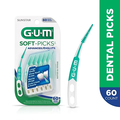 GUM® Soft-Picks® Advanced Dental Picks, Curved Design, Precision Control, Travel Case