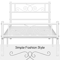 Fullfurnique Cadre de Lit Métallique avec Tête et Pied de Lit à Volutes, Deux Places, Blanc