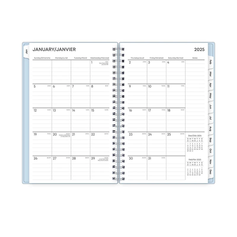 Agenda hebdomadaire/mensuel 2025, 5 po x 8 po, Blue Sky, bleu matinal uni Agenda hebdomadaire/mensuel, format 5x8