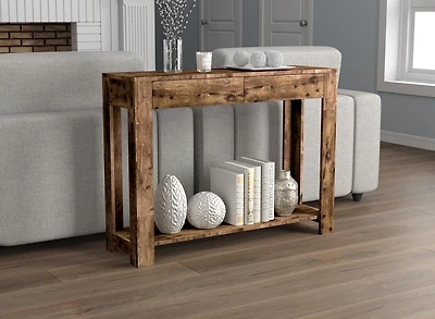 Safdie & Co. Table Console 40L Bois Brun Récupéré 2 Tirroirs 1 Étagère
