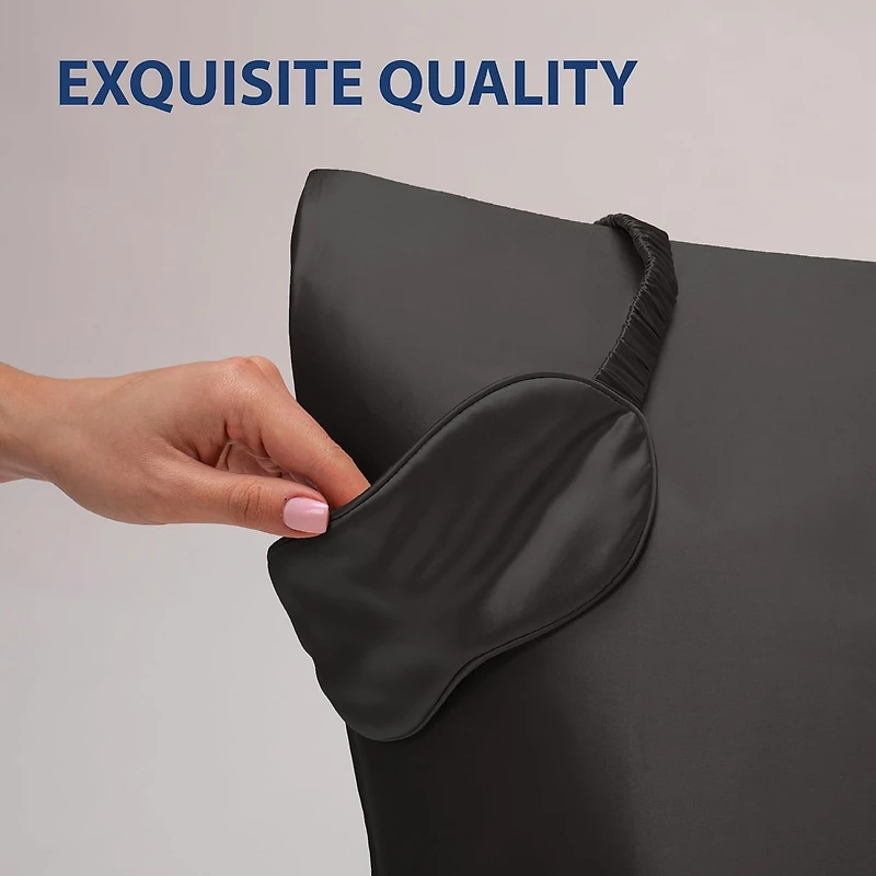 Swift Home Ensemble Cadeau Satiné 6 Pièces avec Taies d’Oreiller, Masque pour les Yeux et Chouchous, Noir