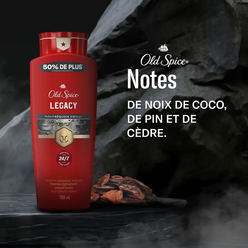 Nettoyant pour le corps Old Spice Collection Rouge pour hommes, parfum Legacy, propreté rafraîchissante, formule hydratante, parfum longue durée