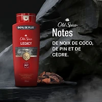 Nettoyant pour le corps Old Spice Collection Rouge pour hommes, parfum Legacy, propreté rafraîchissante, formule hydratante, parfum longue durée
