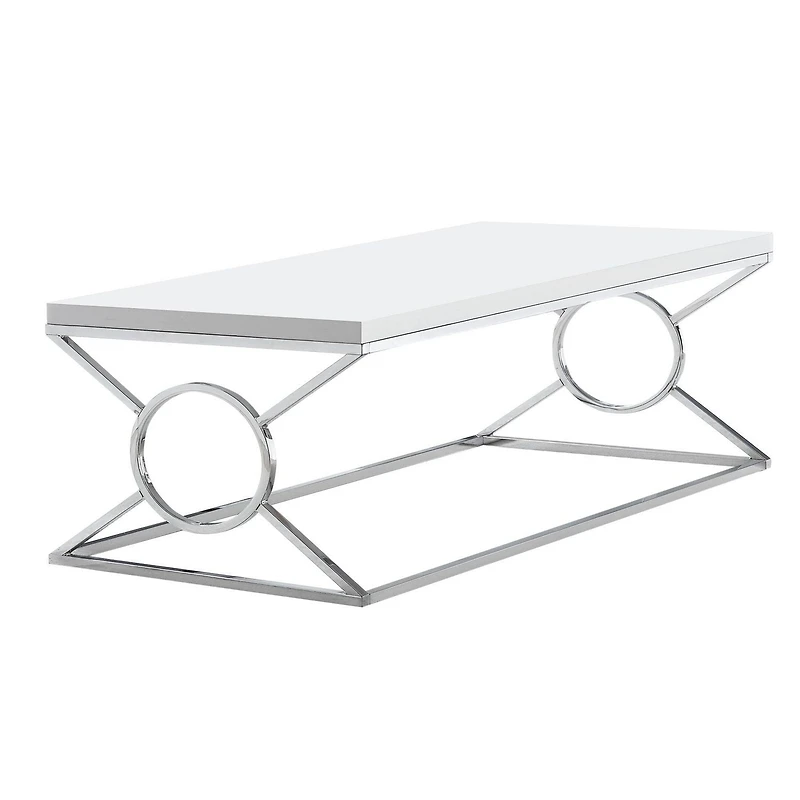 Monarch Specialties Table A Café, Accent, Cocktail, Rectangulaire, Salon, 44"l, Métal, Stratifié, Blanc Lustré, Chrome, Contemporain, Moderne