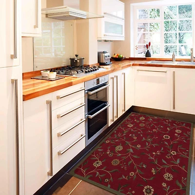 Tapis contemporain à motif de feuilles et à sous-couche en caoutchouc de la collection Ottohome