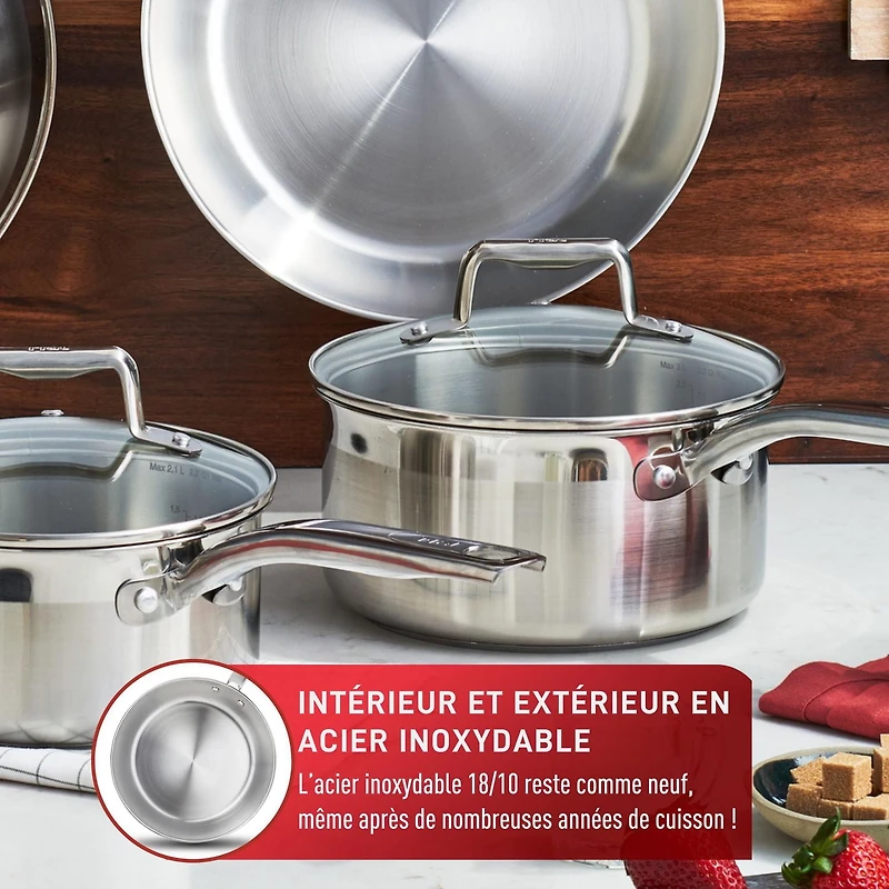 T-fal Stainless Steel 10-piece Cookware Set, Induction and oven safe, 10-piece set
