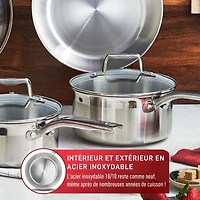 T-fal Stainless Steel 10-piece Cookware Set, Induction and oven safe, 10-piece set