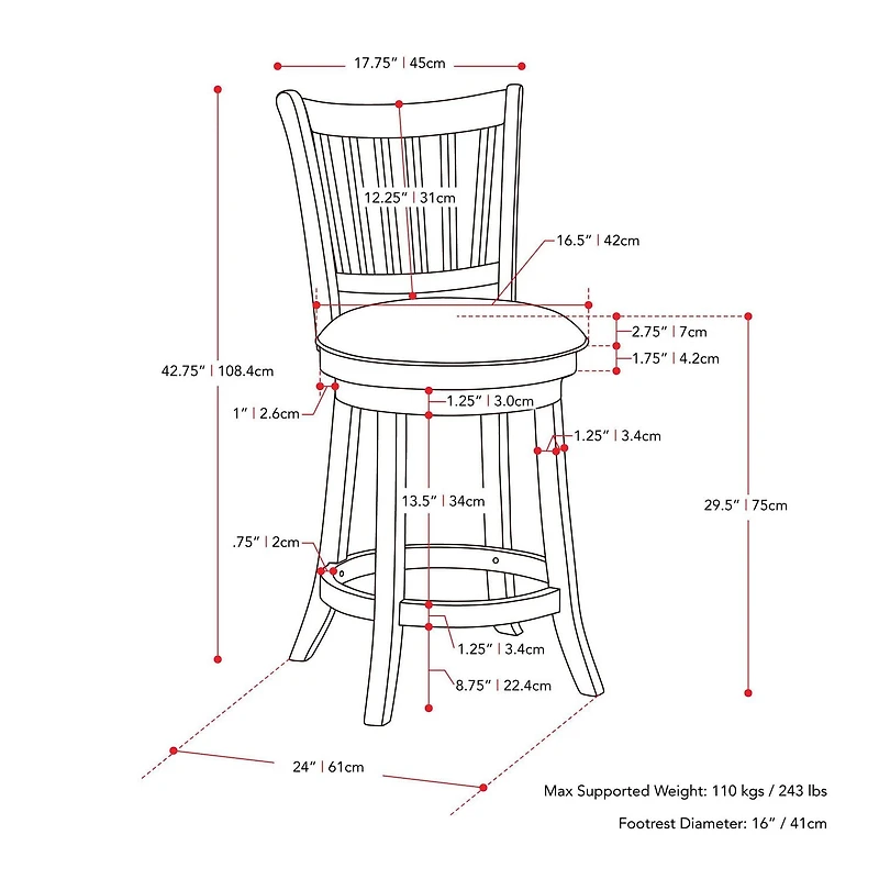 Lot de 2 tabourets de bar pivotants d'intérieur CorLiving Winston blancs avec assise en similicuir et dossier haut à lattes verticales