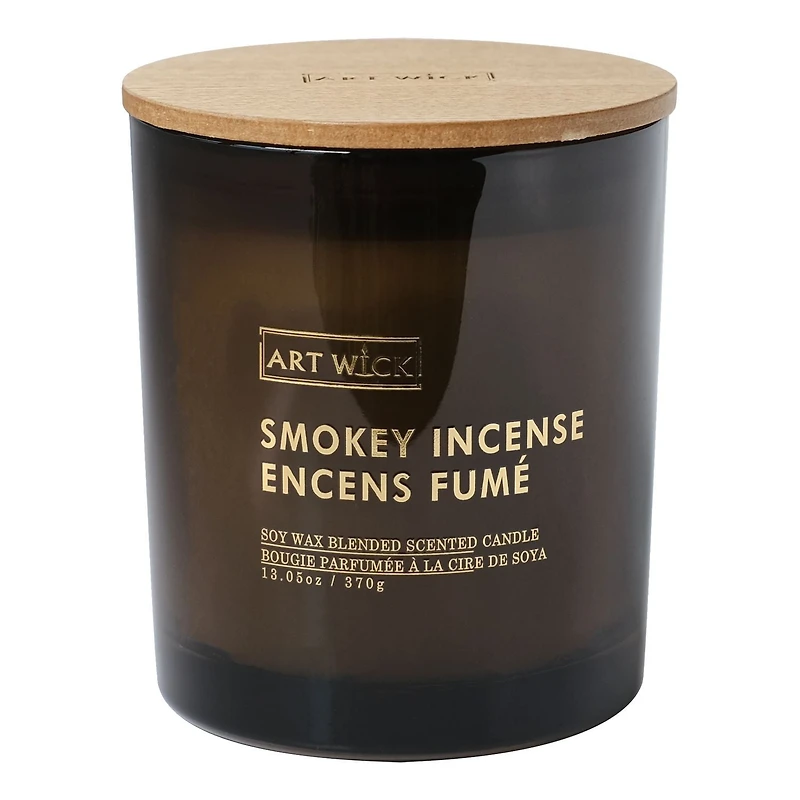 Art Wick 13.05oz Smokey Incense Cire de soja mélangée bougie parfumée, 1 mèche de bois · 13oz<br>· 370g<br>· 1 paquet