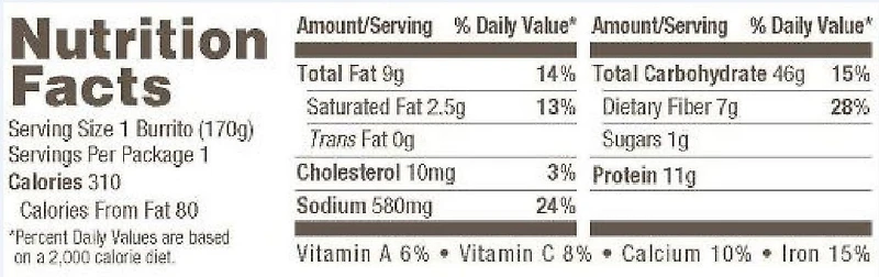 E-AMYS ORGANIC BN & CHEESE BURRITO, E-AMYS ORGANIC BN & CHEESE BURRITO