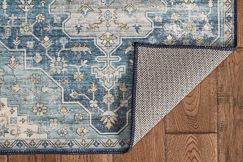 Sariah 3' x 5' Washable Accent Rug, Teal and Ivory