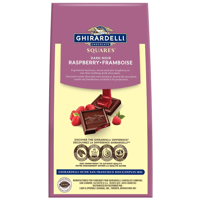 GHIRARDELLI Dark Chocolate Raspberry Squares Bag, 151g, GHIRARDELLI BAG DARK RASPBERRY 151G