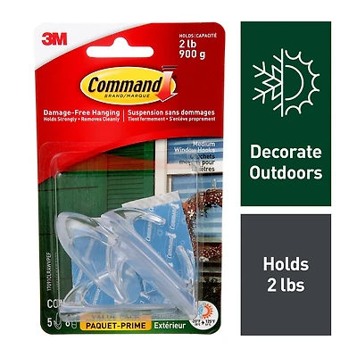 Command™ Outdoor Window Hook 17091CLRAWVPEF, Clear, Medium
