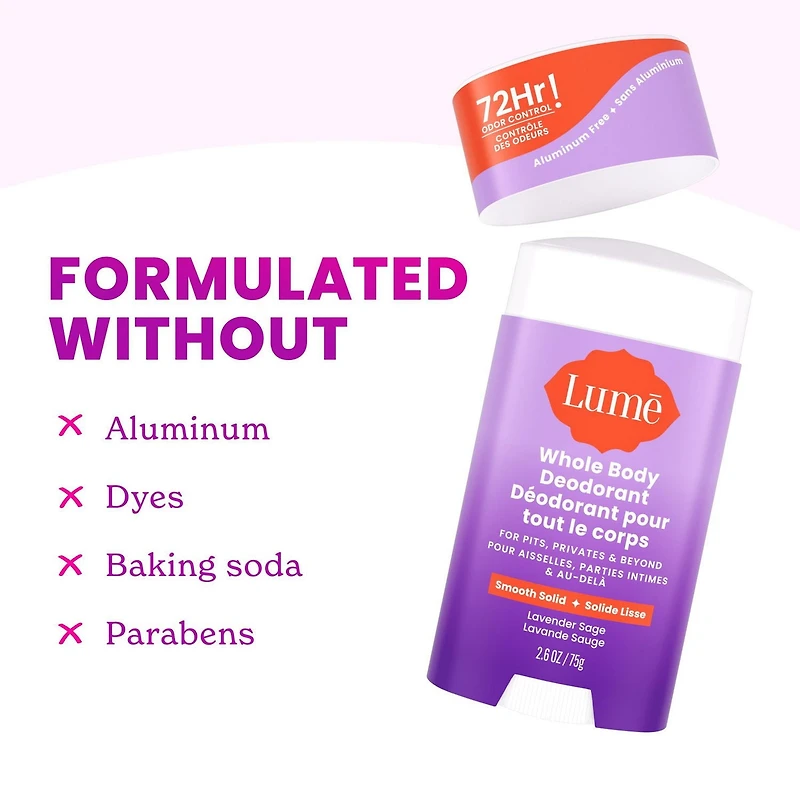 Lume Whole Body Women’s Deodorant - Smooth Solid Stick - Aluminum Free - Lavender Sage Scent - 2.6oz, 2.6oz