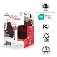 Jeté chauffant électrique motif tartan rouge Sunbeam en micropeluche et revers en sherpa, quatre réglages de chaleur, arrêt automatique, 127 cm x 152,4 cm (50 po x 60 po) SUNBEAM JETE CHAUFFANT