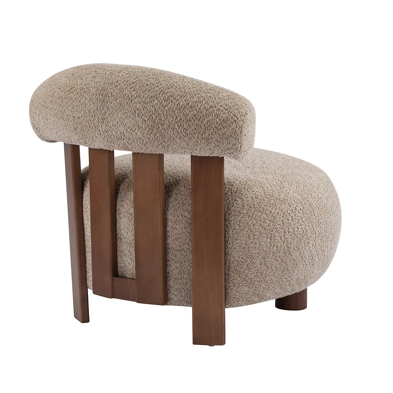 Chaise d’accent moderne maison Noble en tissu bouclé, forme arrondie en peluche avec dossier incurvé, brun clair