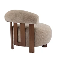 Chaise d’accent moderne maison Noble en tissu bouclé, forme arrondie en peluche avec dossier incurvé, brun clair