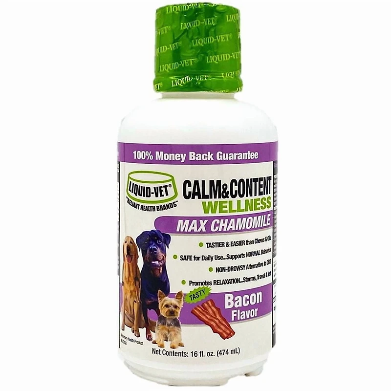 Liquid-Vet Bien-Être Calme & Apaisé pour Chien pour le Stress & l'Anxiété avec Camomille MAX - Saveur de Bacon, 16 oz