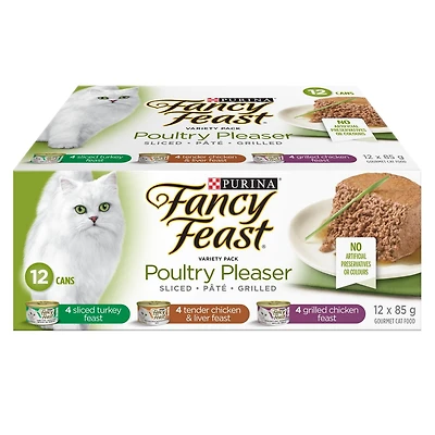 Fancy Feast Poultry Pleaser Sliced, Pâté, Grilled Variety Pack, Wet Cat Food 85 g x 12, 12 X 85g