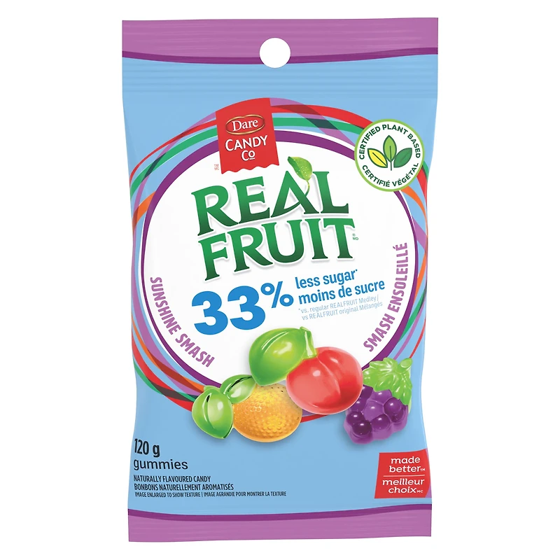 REALFRUIT 33% Less Sugar Sunshine Smash, Dare Real Fruit Candy, 120 gr