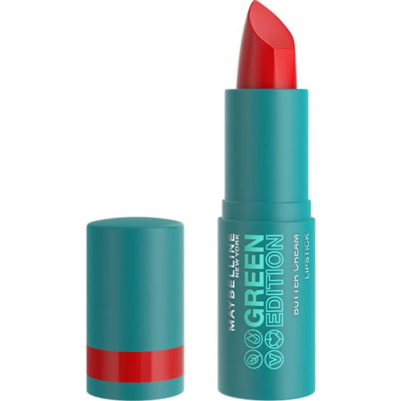 Maybelline New York Rouge à Lèvres Green Edition Butter Cream, avec Beurre de Cacao, Couleur Ultra-Pigmentée Crémeuse, Rainforest, Rouge, 3.4g