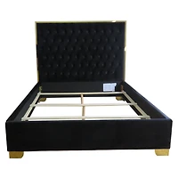 Lit, 60 po Contemporaine en Velours et Métal - Noir et Or