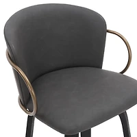 Mid-Century Faux Leather, Wood and Metal 26" Counter Stool with Swivel, Set of 2 - Charcoal, Black and Aged Gold