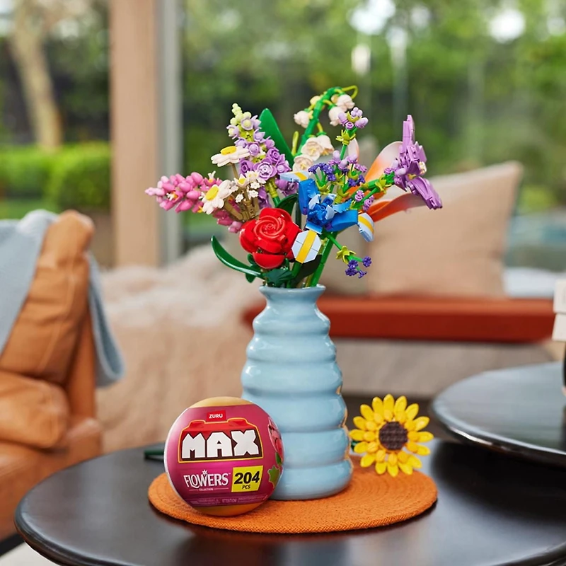 MAX Build More Premium Flowers Building Bricks (Assorted) Novelty Unboxing Toy Collectible Mini's by ZURU, flowers, capsule, collection