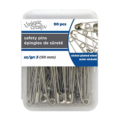 Unique Creativ Nickel Plated Steel Safety Pins, 90 pieces, 50 mm