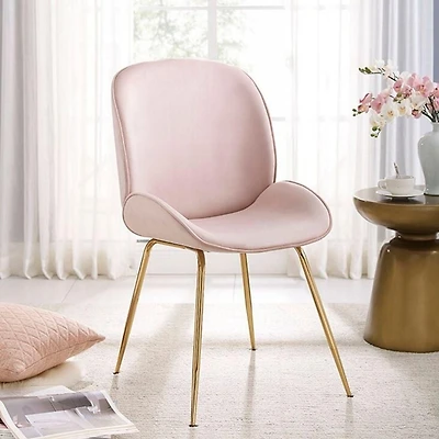 Chaise rembourrée en velours rose avec pieds dorés, lot de 2 pour salle à manger