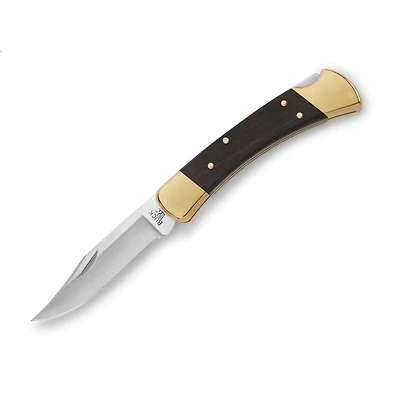 Buck 110 Folding Hunter® Knife with Genuine Ebony Handle, Brass Bolsters, Razor Sharp Clip Point, Hunting Folding-Knife