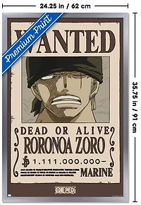 One Piece - Roronoa Zoro Wanted Poster Wall Poster, 22.375" x 34" Framed