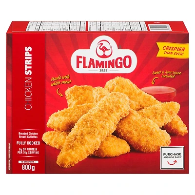 DISCONTINUE Lanières de poulet panées Flamingo avec sauce aigre-douce, entièrement cuites