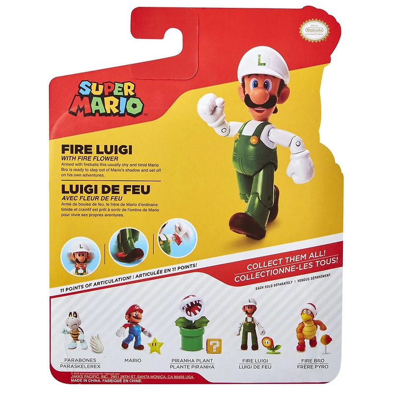 Nintendo 4" Figure - Fire Luigi with Fire Flower