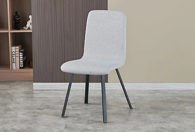 Safdie & Co.  Modern Dining Chair, Light Gray Fabric & Black Metal Legs.