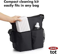 OXO Tot - On-the-Go Drying Rack with Bottle Brush - All-in-One Portable Solution for Cleaning and Drying Baby Bottles, Pump Parts and More - Grey