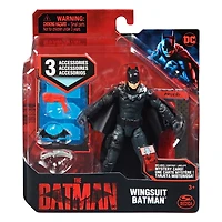 DC Comics, Figurine articulée Wingsuit Batman de 10 cm avec 3 accessoires et une carte mystère, Jouets pour enfants à collectionner du film Batman pour garçons et filles à partir de 3 ans