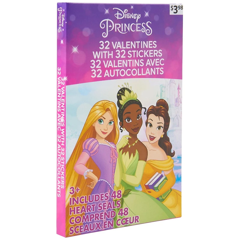 Cartes de Saint-Valentin Disney Princesse avec autocollants, Multi-couleurs, 32 Compte