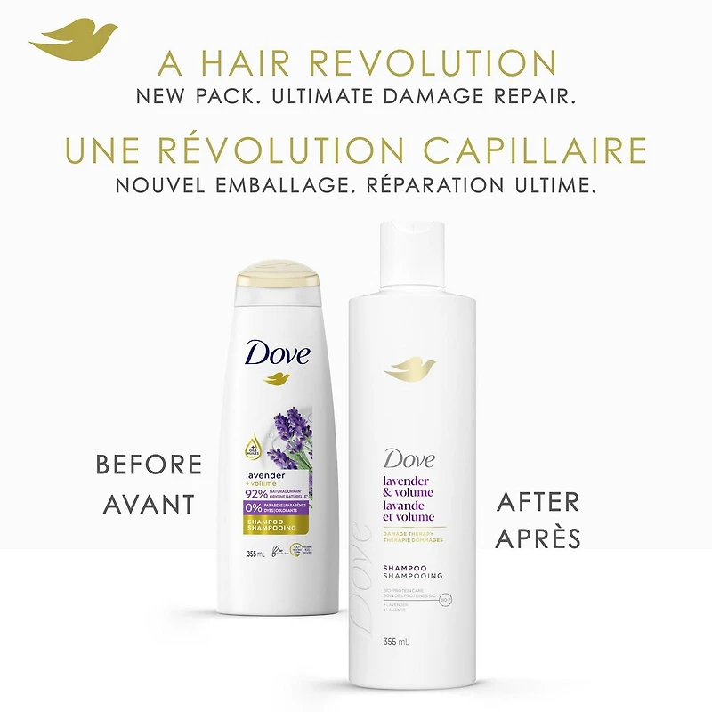 Dove Lavender & Volume Shampoo for Fine and Flat Hair, with Liquid Bio-Protein Care 355mL, 355 ML