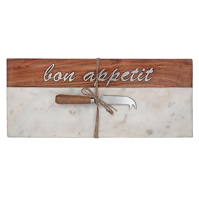 IH Casa Decor Acacia & Marble Serving Tray W Bon Appetit Inlay & Spreader