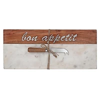 IH Casa Decor Acacia & Marble Serving Tray W Bon Appetit Inlay & Spreader